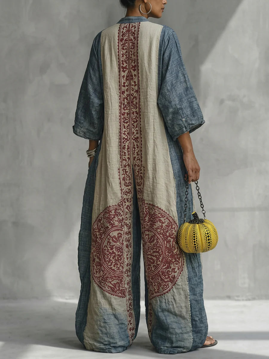 Loose Ethnic V-Neck Jumpsuit