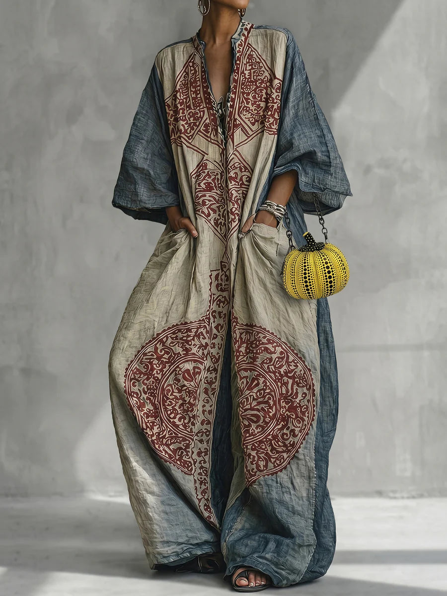 Loose Ethnic V-Neck Jumpsuit