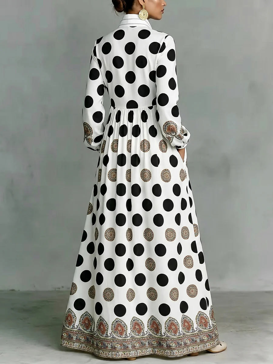 High Waisted Long Sleeve Collar Maxi Dress