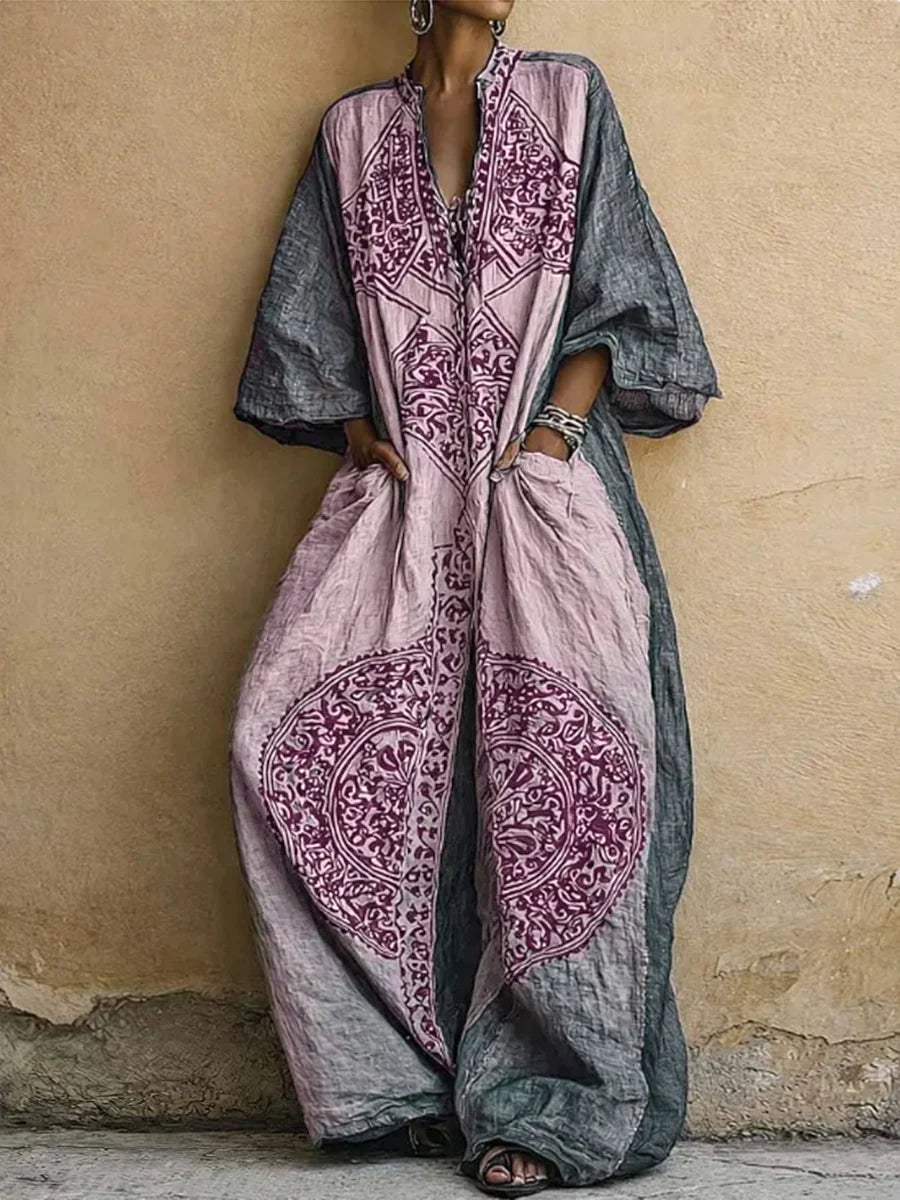 Loose Ethnic V-Neck Jumpsuit