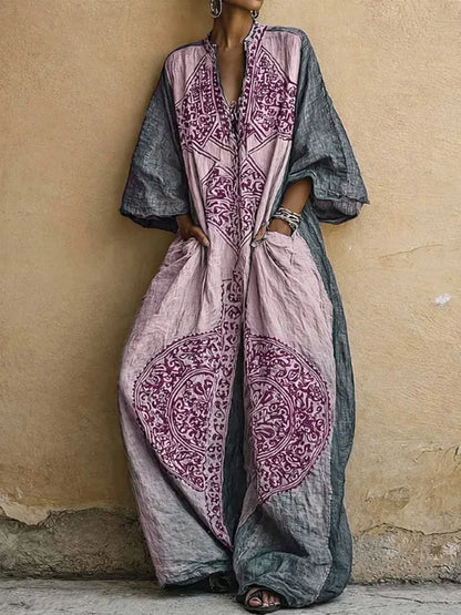 Loose Ethnic V-Neck Jumpsuit