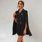 Cape Blazer Mini Dress With Gold Buttons