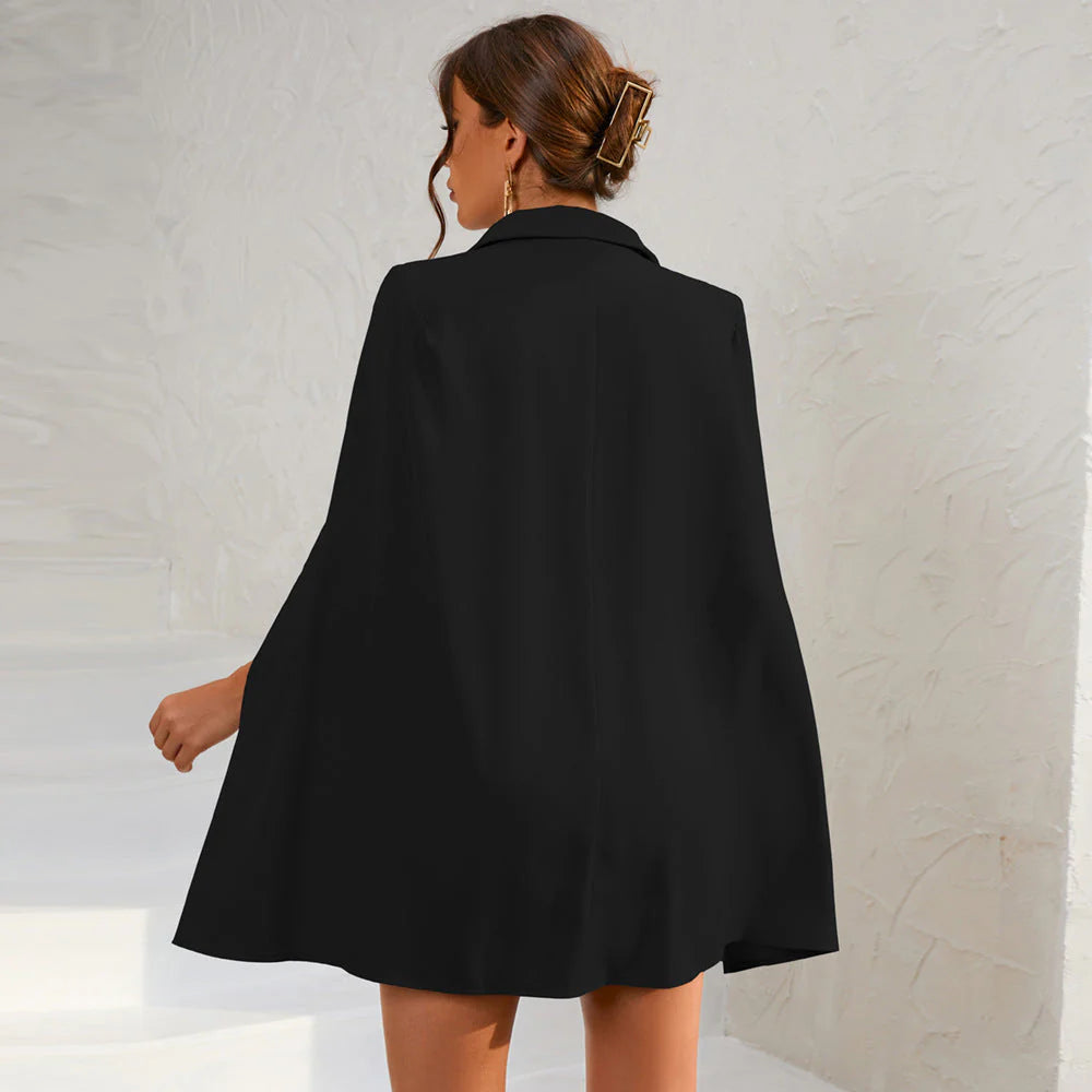 Cape Blazer Mini Dress With Gold Buttons