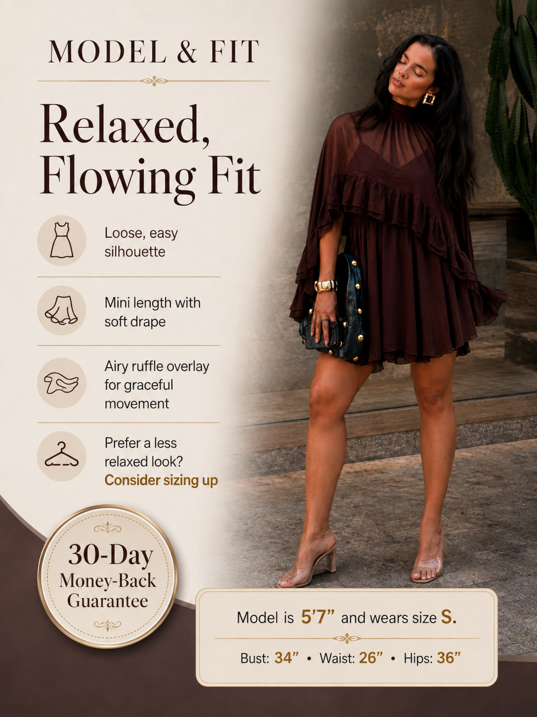 Chiffon Ruffle Mock Neck Dress