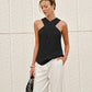Cross-Over Collar Acrylic Nylon Tank Top
