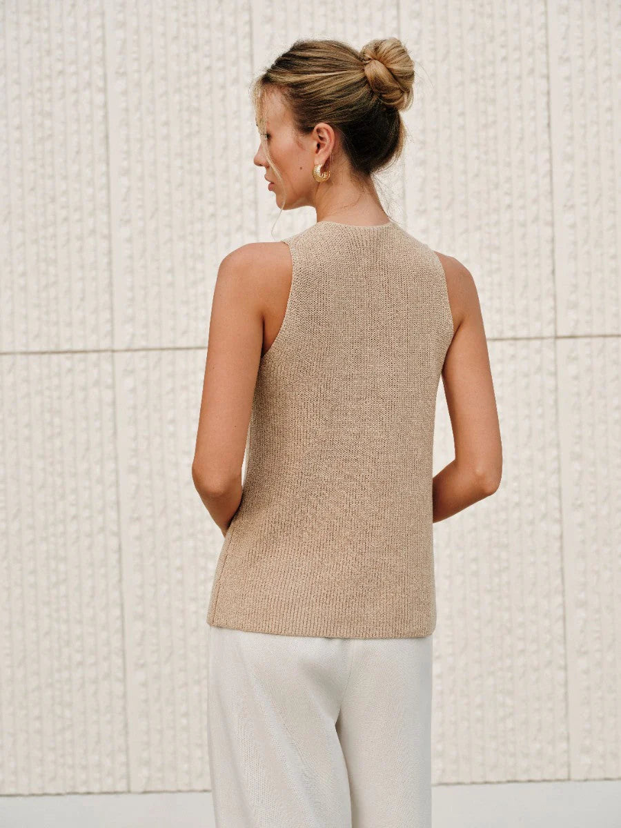 Cross-Over Collar Acrylic Nylon Tank Top