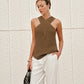 Cross-Over Collar Acrylic Nylon Tank Top