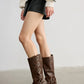 Microfiber Leather Block Heeled Knee High Boots
