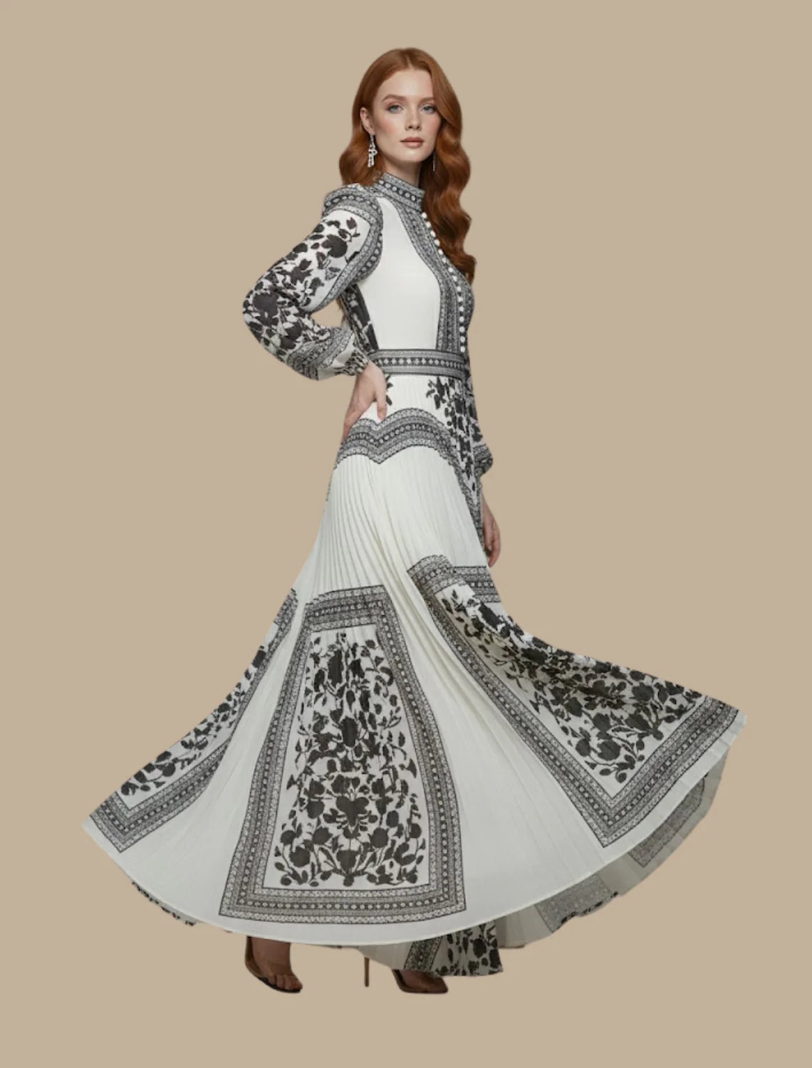 Pleated Maxi Evening Dress