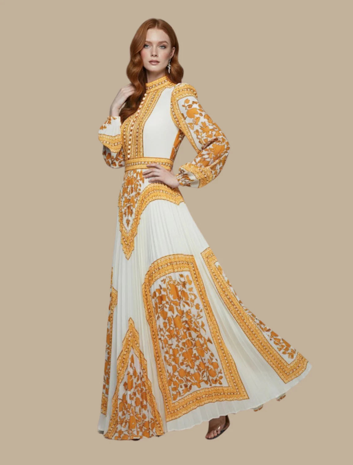 Pleated Maxi Evening Dress