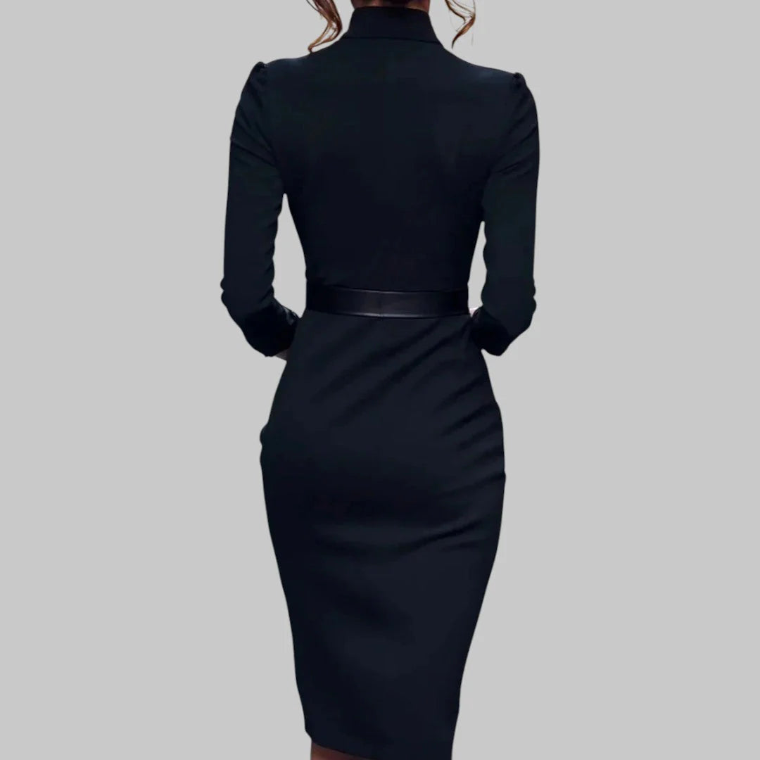 Structured Long Sleeve Belted Dress