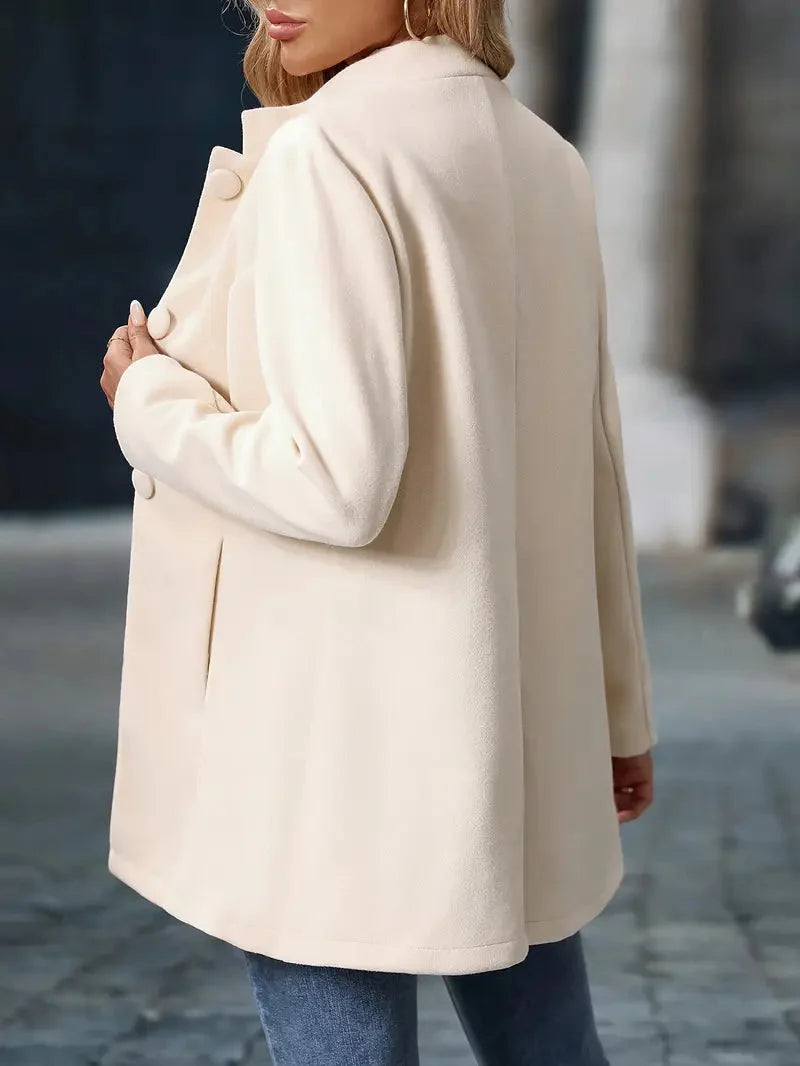 Wool Blend Long Button-Up Coat