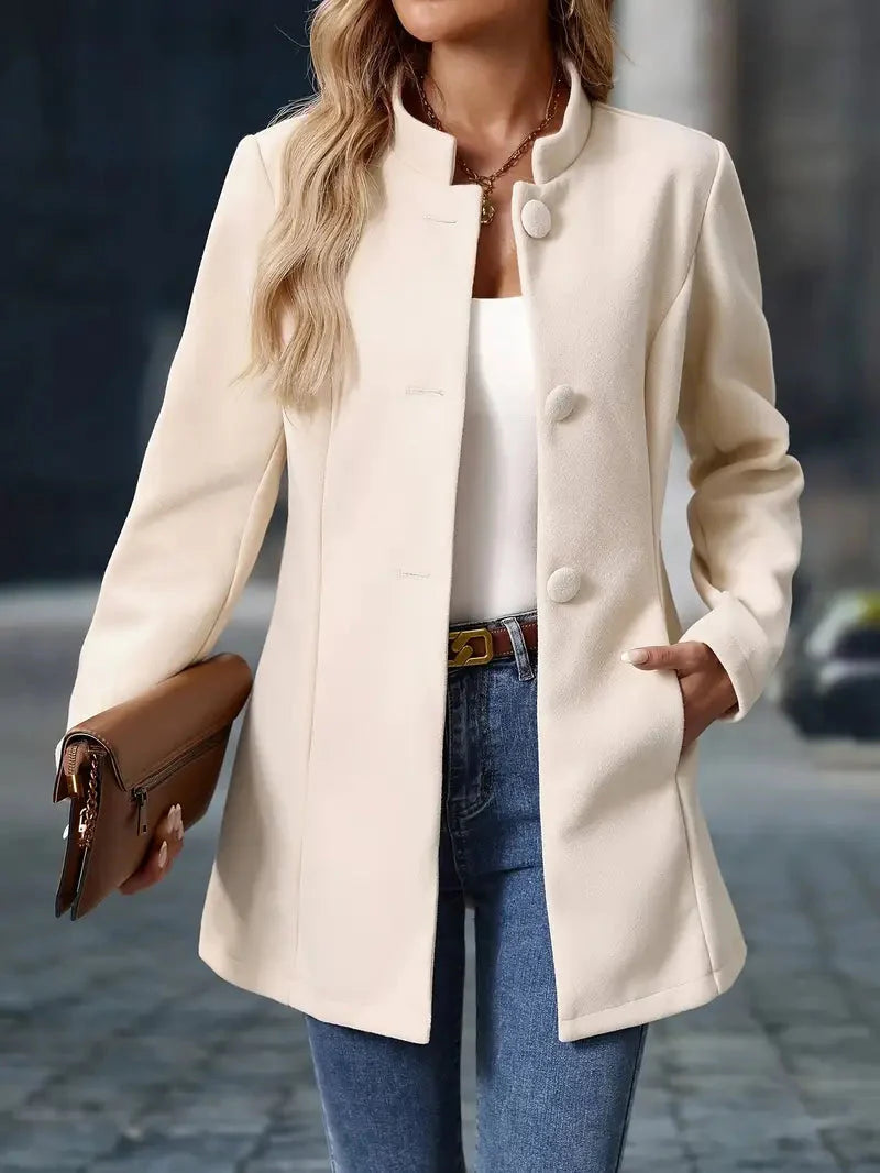 Wool Blend Long Button-Up Coat