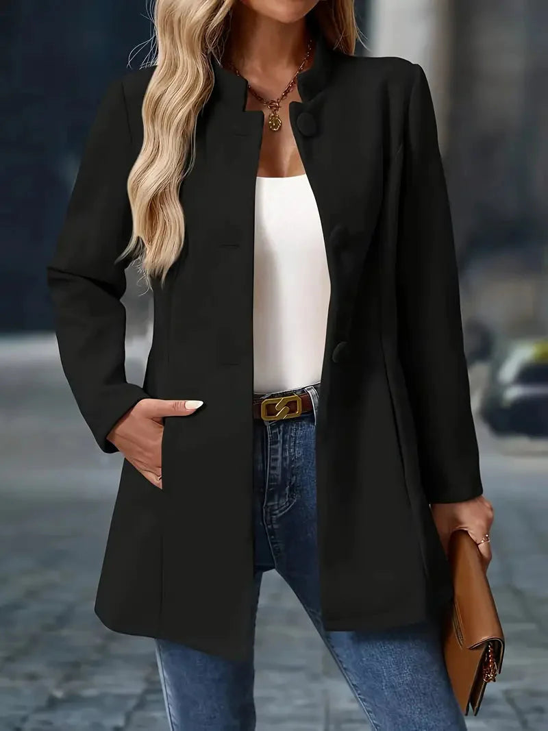 Wool Blend Long Button-Up Coat