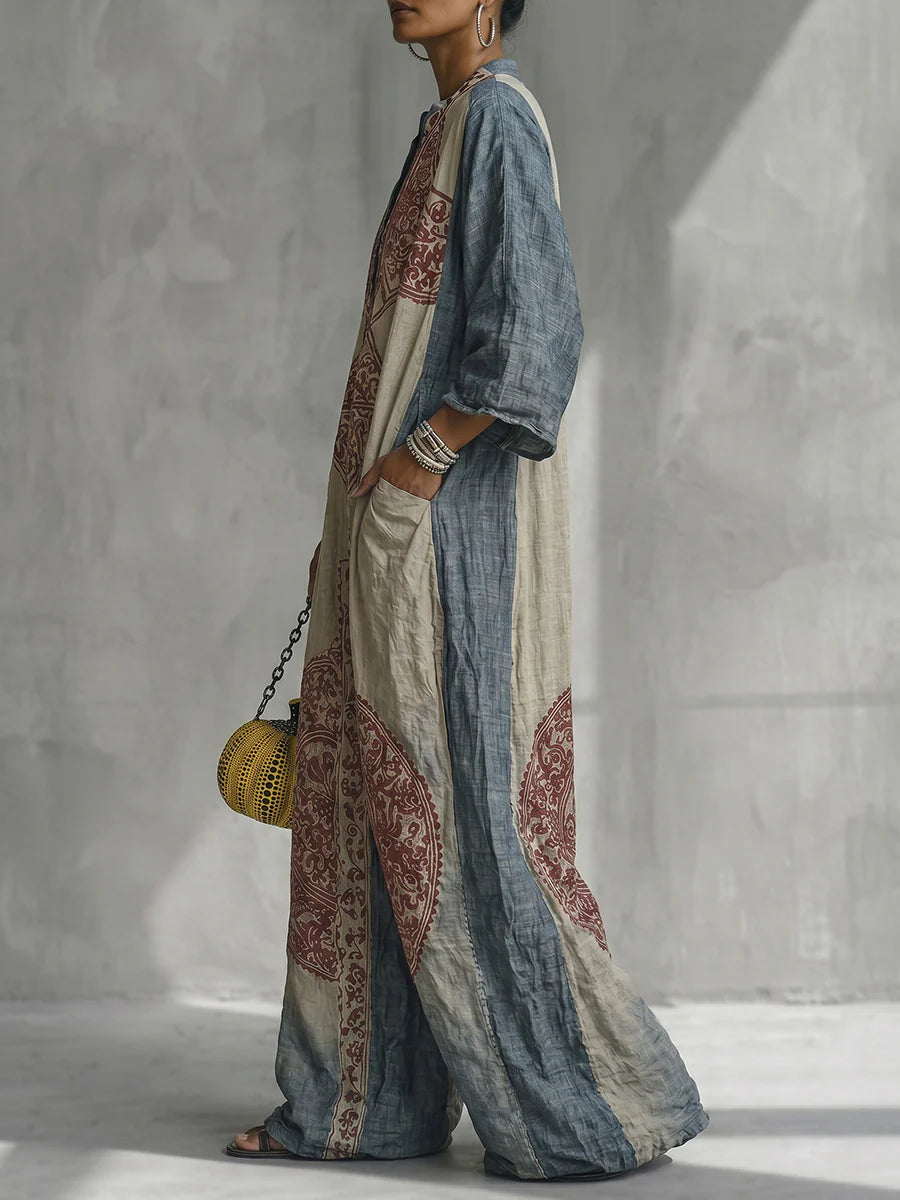 Loose Ethnic V-Neck Jumpsuit