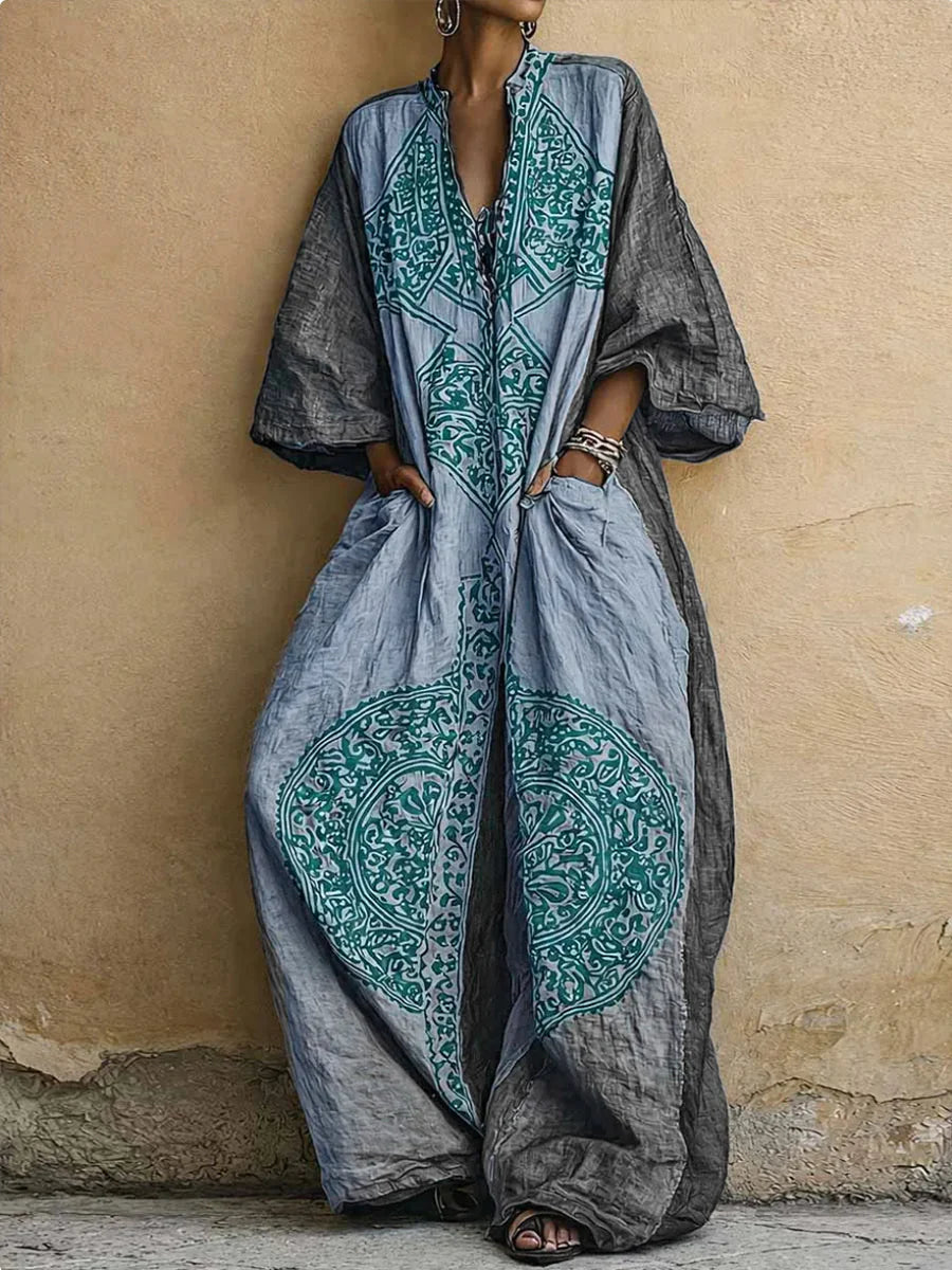 Loose Ethnic V-Neck Jumpsuit